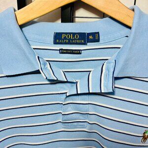 Polo-Ralph Lauren, Pima Soft Touch, XL Baby Blue w/White & Navy Stripe